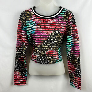 Romeo & Juliet Couture Mesh Striped Crop Sweatshirt‎ Animal/Floral Print Size M